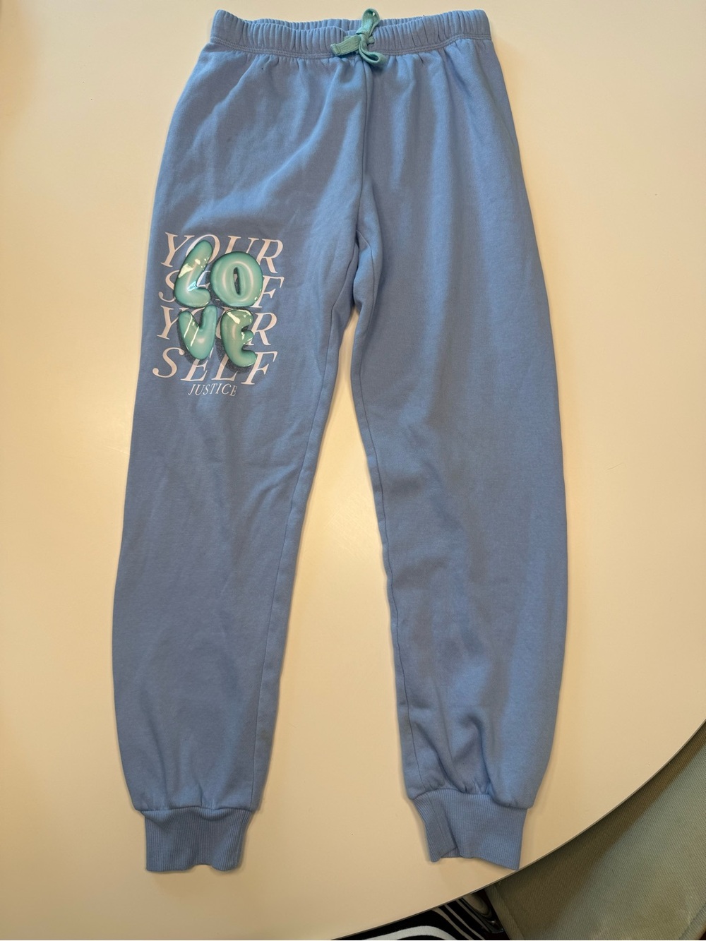 Justice Light Blue Jogger Sweatpants with Teal Graphic